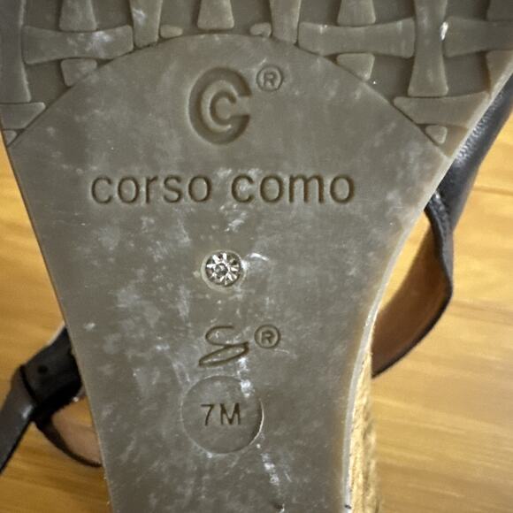 Corso Como Nebraska Open-toe Leather Wedge Sandals, Black Size 7M 3” Heel - Picture 7 of 7